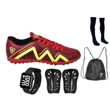 Imagem de Chuteira Society 1000 Campo Sintético Costurado Novo + Meião + Canelei