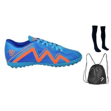 Imagem de Chuteira Society 1000 Campo Sintético Costurado Novo + Meião + Mochila