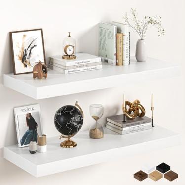Imagem de Prateleiras flutuantes brancas de 91 cm para parede, prateleiras de 30 cm de profundidade para quarto, cozinha, banheiro, prateleira flutuante de madeira rústica com suportes invisíveis para livros