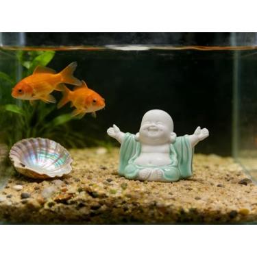 Imagem de Pequena estátua verde de Buda bebê - jardim zen para mesa, decoração de cerâmica feliz Buda Feng Shui, decoração zen interna para boa sorte