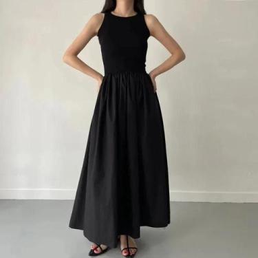 Imagem de Vestido De Verão Elegante Preto Sem Mangas Para Mulheres, Cintura Alta
