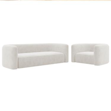 Imagem de Kit Sofá 2 Lugares 160cm E Poltrona Orgânica Luxo Recepção Melina Bouclé - Amarena Moveis Cor Branco