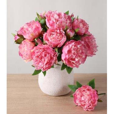 Imagem de florisso Flores artificiais de peônia rosa - 11 ramos de peônias falsas para buquês de casamento, decoração de casa e projetos de artesanato DIY (decoração floral artificial)