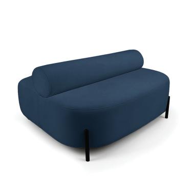 Imagem de Sofá Sala Ilha Orgânica Éden 125cm Pé Aço Lateral Preto Bouclê Azul E03 - D'Rossi