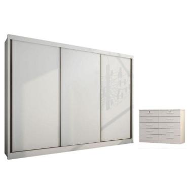 Imagem de Guarda Roupa Casal Londres Com Nicho E Gaveteiro Milão Com Chave Neve - Novo Horizonte