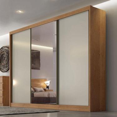 Imagem de Guarda Roupa Casal Ambiente Sonetto 3 Portas 4 Gavetas Cumaru 25 Fendi Com Espelho - Novo Horizonte
