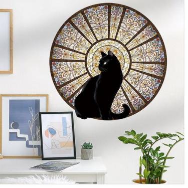 Imagem de Adesivos de parede Black Cat Round Pattern Window 40x40cm PVC - yiweis