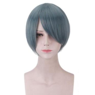 Imagem de Peruca de cosplay curta azul sintética de 25 cm com franja lateral - y