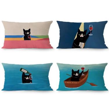 Imagem de Conjunto de fronhas Funny Drunk Cat Cartoon Cat with Wine - Yiweisai