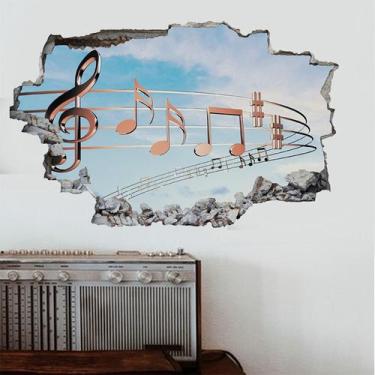 Imagem de Adesivo de parede 3D Music Notes Broken Wall Design 30x90cm PVC - yiwe