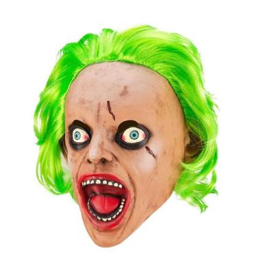 Imagem de Máscara de cosplay de Halloween, palhaço, cabelo verde, capuz de látex