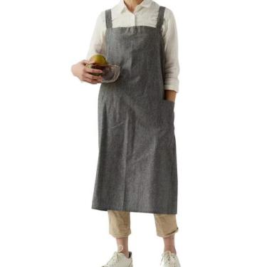 Imagem de Avental ajustável de algodão e linho com costas cruzadas para homens e