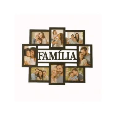 Imagem de Mural de Fotos Família em MDF Preto, Painel Decorativo de Parede com 8