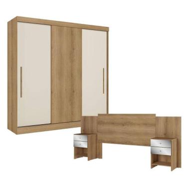 Imagem de Guarda Roupa Casal Vision 3 Portas Capuccino Cacau Off White Com Cabeceira Formosa Glass Capuccino - Thb