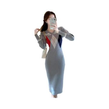 Imagem de Vestido De Tricô Retro Com Decote Em V Para Mulheres, Vestido Bodycon 