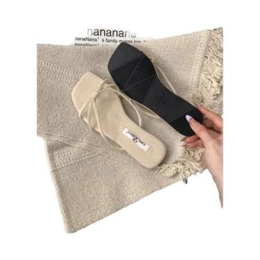 Imagem de Sandálias Huarache Femininas Multicoloridas Com Bico Quadrado Francês,