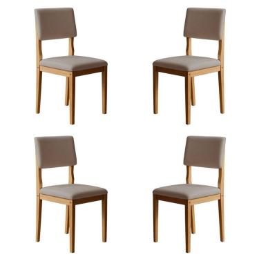 Imagem de Kit 4 Cadeiras para Sala de Jantar Pés Madeira Maciça Carol Cinamomo/Bege