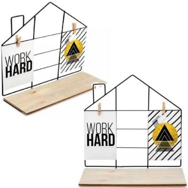 Imagem de 2 Prateleira Madeira Porta Retrato Fotos Metal Parede Mesa - Equipe F