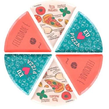 Imagem de Jogo 6 Pratos Formato Pizza Melamina Rígida Triangulo Estampa - Inter
