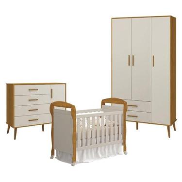 Imagem de Quarto de Bebê 3 Portas com Cômoda com Porta Isis e Berço Americano Da