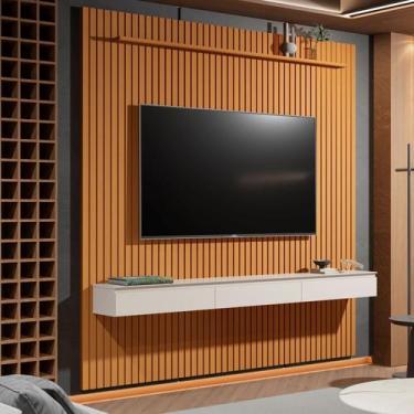 Imagem de Painel Ripado para TV até 75 Polegadas MDF 247,1CMX240CM 3 Gavetas 1 P