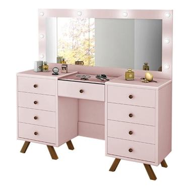 Imagem de Penteadeira Finn Rose G37 8 Gavetas com Espelho Porta Joias em MDF Rosa Gran Belo