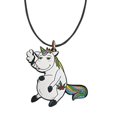 Imagem de Chapéu Tubarão Pote Fumando Pals Unicórnio - Pingente de metal esmaltado 49,5 cm Cordão preto