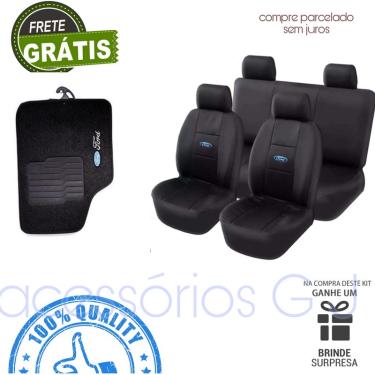 Imagem de Conjunto capa para banco de carro em couro preto + tapetes para Ford Ka 2019