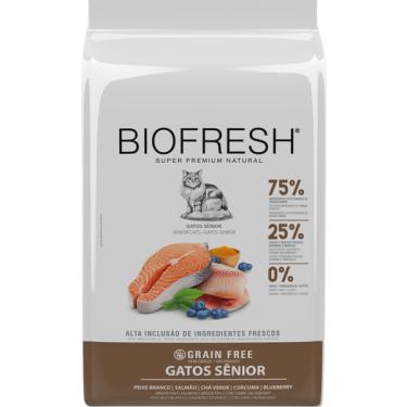 Imagem de Ração Seca Biofresh Peixe Branco, Salmão, Chá Verde, Cúrcuma e Blueberry para Gatos Sênior - 7,5 Kg