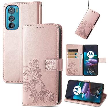 Imagem de Capas de telefone de negócios da moda compatíveis com Motorola Edge 30 Edge30 capa de couro com slots magnéticos para cartão clipe de carteira capa de telefone à prova de choque (ouro rosa, Motorola Edge 30)