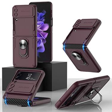 Imagem de Com caixa protetora de câmera com janela push para Samsung Galaxy Z Flip 4 5G chaveiro magnético à prova de choque Capa de telefone de fibra de carbono, Claret, para galaxy Z flip 4