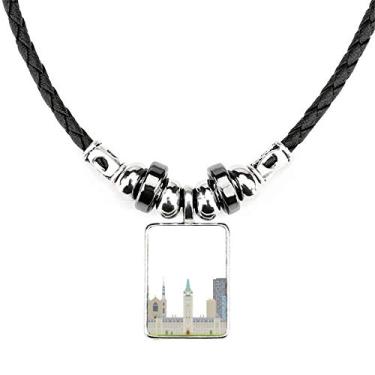 Imagem de DIYthinker Colar com pingente de corda de couro Torque da Igreja da Cidade e Marco do Canadá