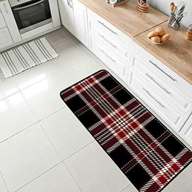 Imagem de Tapete de área confortável vermelho, preto, branco, xadrez, tapete antiderrapante para cozinha, tapete antifadiga para sala de jantar, lavanderia, escritório, corredor, 99 x 50 cm