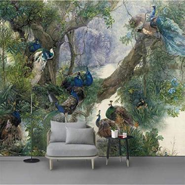 Imagem de Papel de parede personalizado 3D estilo chinês, fundo de floresta pavão, parede, sala de estar, quarto, decoração de hotel, pintura 200 cm (C) × 140 cm (A)