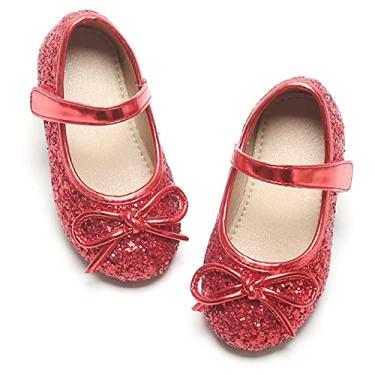 Imagem de Otter MOMO Sapatilhas de bailarina Mary Jane para crianças/meninas, sem cadarço, para festas escolares, D701-vermelho, 11 Little Kid