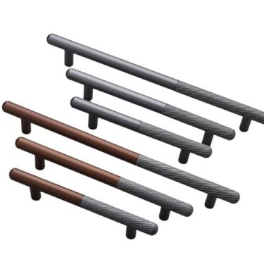 Imagem de Puxador serrilhado de dois tons para porta de armário, puxador industrial para gavetas, móveis, cozinha, café cinza, 192mm