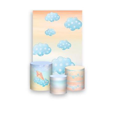 Imagem de Painel De Festa Vertical 1,50 x 2,20 + Trio De Capas Cilindro - Nuvens
