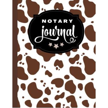 Imagem de Notary Journal: 8.5x11 Large Notarial Logbook/With 200 Numbered Pages - Two Record Logs Per Page / 400 Records/Ledger Book Gift For Signing Agents/Brown White - Cow Animal Print