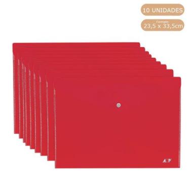 Imagem de Kit 10 Pastas Envelope com Botão Ofício/A4 Acp, Vermelho