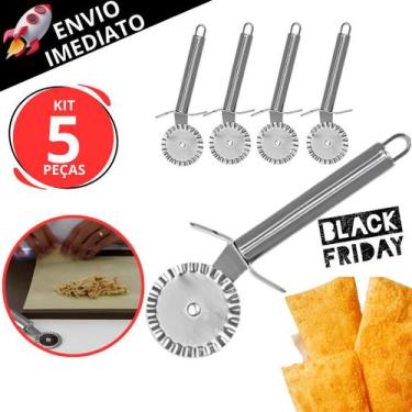 Imagem de Kit 5 Cortador de Pastel Carretilha em Inox Massas Pizza Resistente Fe