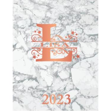 Imagem de Lisa 2023: Personalized Name Weekly Planner Diary 2023. Monogram Letter L Notebook Planner. White Marble & Rose Gold Cover. Datebook Calendar Schedule