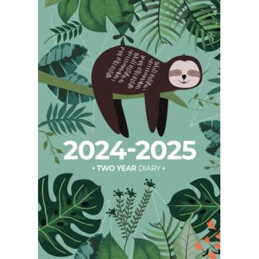 Imagem de Two Year Diary 2024-2025 | A5 Adorable Busy Sloth In The Jungle: Month to View Planner (UK Holidays)