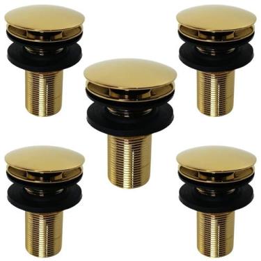 Imagem de Kit 05 Válvula Ralo Click Luxo 7/8 Metal P/ Pia e Cuba Dourada - Monte