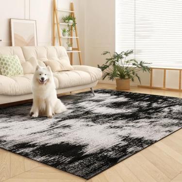 Imagem de OLFRUGDT Tapete de área 12 x 18 cm, tapetes para sala de estar, lavável à máquina, neutro, abstrato, para sala de jantar, piso interno, tapete para quarto, escritório em casa - preto e branco