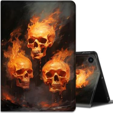Imagem de Capa para Samsung Galaxy Tab A9 Plus 11 polegadas 2023, ângulos de visualização múltipla, com função hibernar/despertar automática para tablet Samsung Galaxy A9 + (SM-X210/X216/X218), caveiras de fogo