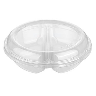 Imagem de Bandeja de plástico transparente Thermo Tek – com tampa, 2 compartimentos – 19 x 19 x 6 cm – Caixa com 100 unidades – Restaurantware