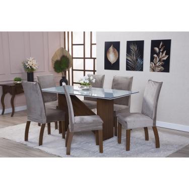 Imagem de Kit Capa de Cadeira 6 Peças Suede Veludo Sala de Jantar Protege o Estofado Renova o Visual Avelã Bege