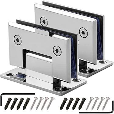 Imagem de Braçadeira de dobradiça para porta de vidro, embalagem de 2 dobradiças de porta de vidro de aço inoxidável 304, braçadeira de vidro de casa de banho bidirecional de 90 ° prata brilhante, dobradiças de