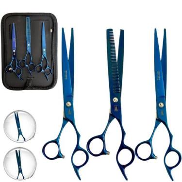 Imagem de Kit Tesouras Profissionais Fio Laser Desfiadeira Navalha - Mofashi,  A