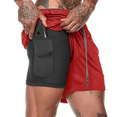 Imagem de Bermuda Masculina Academia Exercícios Dryfit 2em1 com Bolso e Suporte 